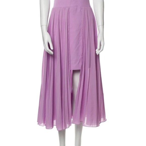 DESIGNER HALSTON HERITAGE PURPLE CREW NECK SLEEVELESS PLEATED A LINE DRESS 12.R - Picture 7 of 15